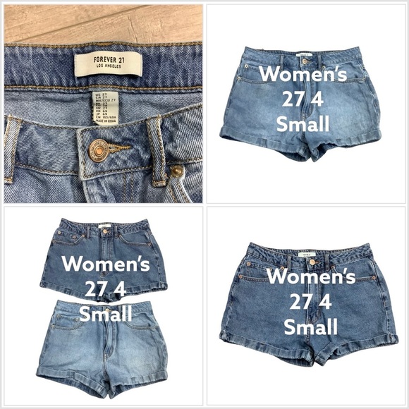 2 Pairs Womens Forever 21 Small 4 27 Shorts Shortie Jeans Denim Navy Blue Cotton - Picture 1 of 14